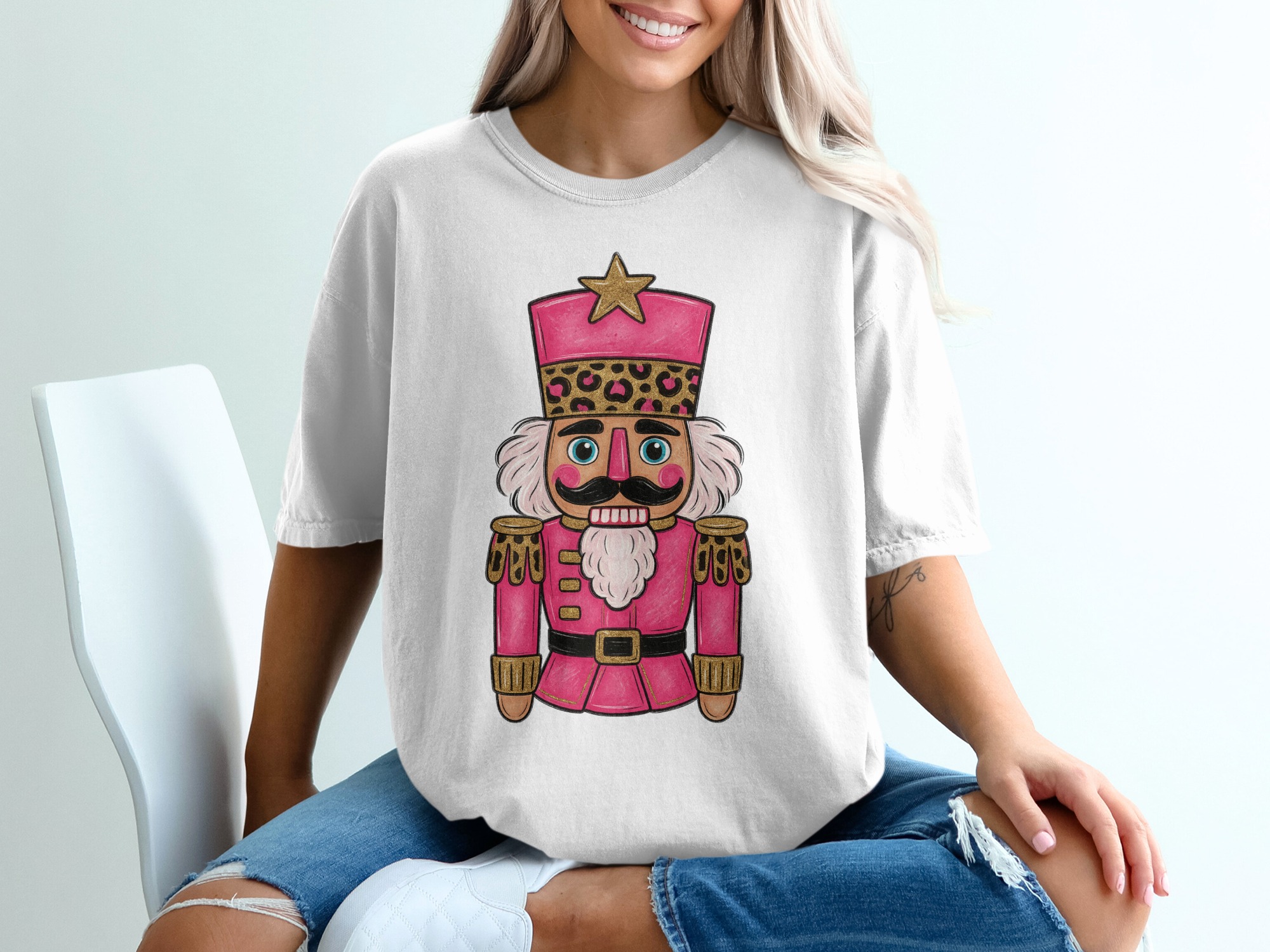 Pink Nutcracker T-Shirt, Leopard Print, Christmas Nutcracker, Holiday Shirt, Festive Tee, Unique Design, Gift Idea