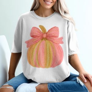 Pink Pumpkin Bow T-Shirt, Fall TShirt, Autumn TShirt, Thanksgiving Tee, Harvest TShirt, Pumpkin Patch, Cute TShirt