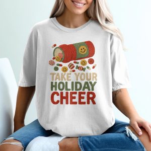 Holiday Cheer T-Shirt, Festive Tee, Christmas T Shirt, Smiley Face Shirt, Unique Gift Idea, Seasonal Apparel, Cheerful Design