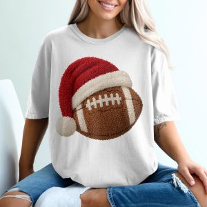 Christmas Football T-Shirt, Santa Hat, Holiday Game, Sport Lover Gift, Festive Apparel, Unique Design, Seasonal Cheer, Gridiron Style