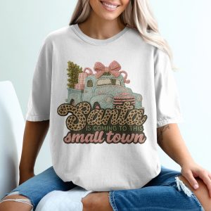 Santa Truck T-Shirt, Christmas Tree Tee, Leopard Print Santa, Small Town Christmas Shirt, Holiday TShirt, Festive Gift, Vintage Truck