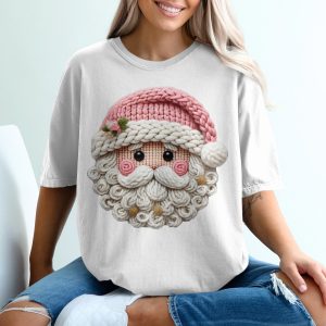 Knitted Santa T-Shirt, Cute Christmas Tee, Holiday Season Apparel, Santa Claus Top, Winter Festive Gift, Unique Knit Design T-Shirt