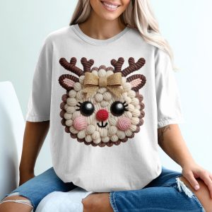 Cute Reindeer T-Shirt, Knitted Style Design, Holiday Apparel, Christmas Gift Idea, Festive Clothing, Unique Graphic Tee