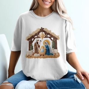 Nativity Scene T-Shirt, Christmas T Shirt, Religious Tee, Jesus Shirt, Holiday Gift Idea, Christian Apparel, Nativity Illustration