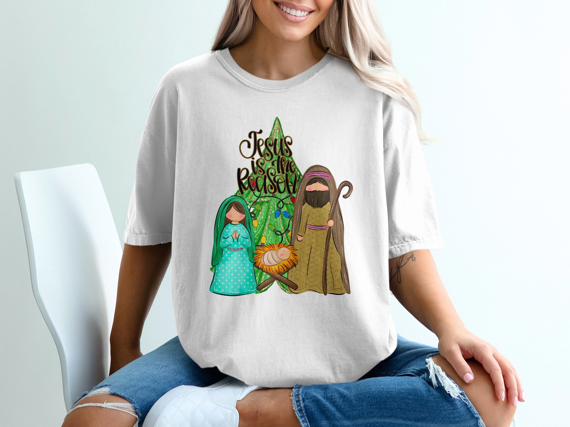 Jesus Is The Reason, Christmas Nativity Scene T-Shirt, Religious Holiday Tee, Christian Gift Idea, Holiday Apparel, Merry Christmas