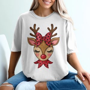 Cute Reindeer T-Shirt, Polka Dot Bow T-Shirt, Red Nose Reindeer Tee, Christmas T-Shirt, Holiday T-Shirt, Girl Reindeer T-Shirt