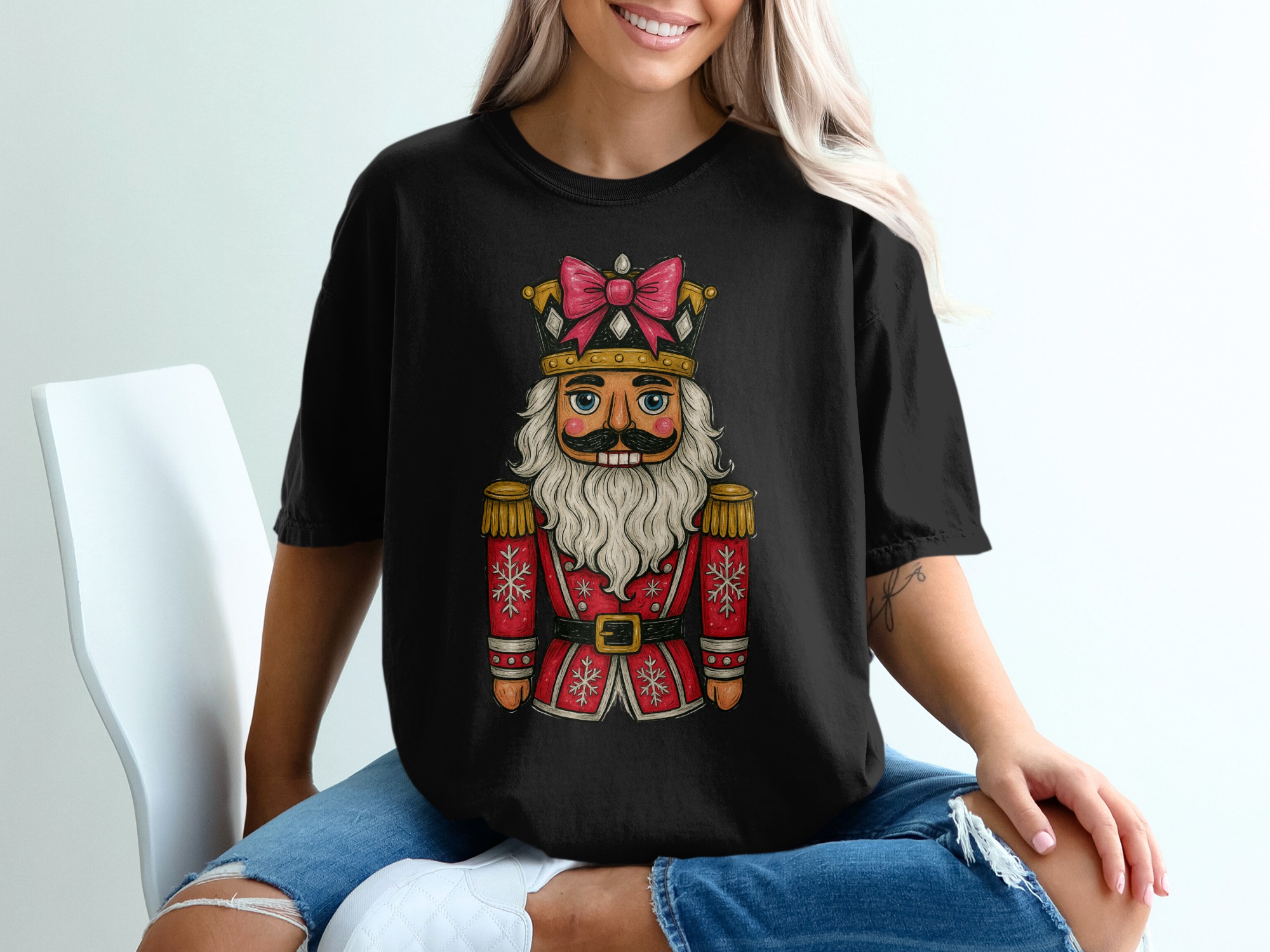 Festive Nutcracker T-Shirt, Holiday Season Tee, Christmas Nutcracker, Bow Crown Design, Winter Shirt, Gift Idea - Image 2