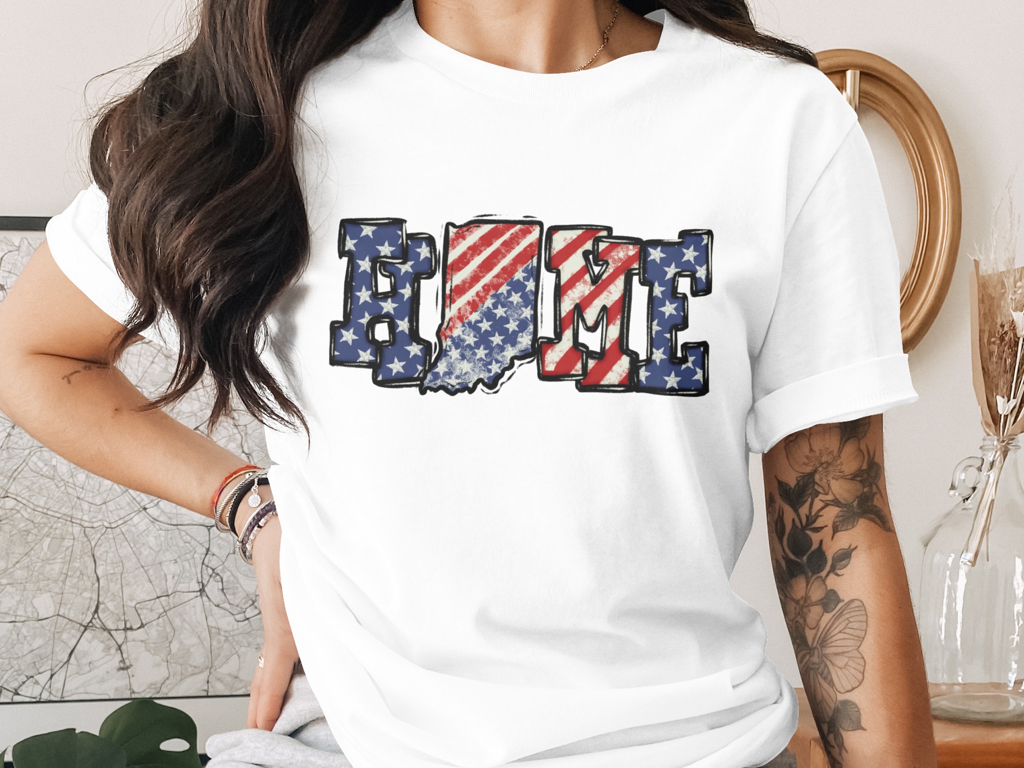 Indiana Home Digital Download, Sublimation Design, DTF PNG, Patriotic Design, USA Home, Indiana State Pride, American Flag Art