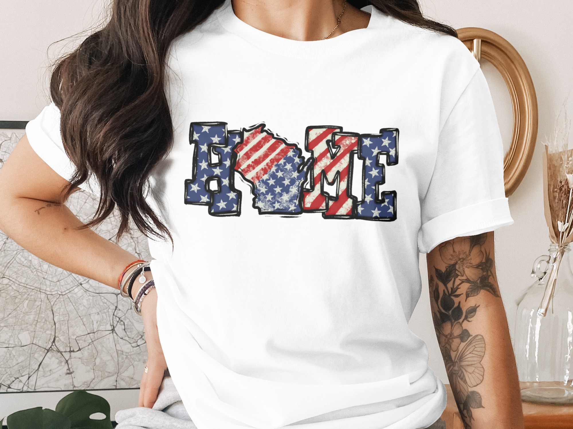 Wisconsin Home Digital Download, Sublimation Design PNG, Patriotic Wisconsin Design, Wisconsin State, DTF Print, United States Flag
