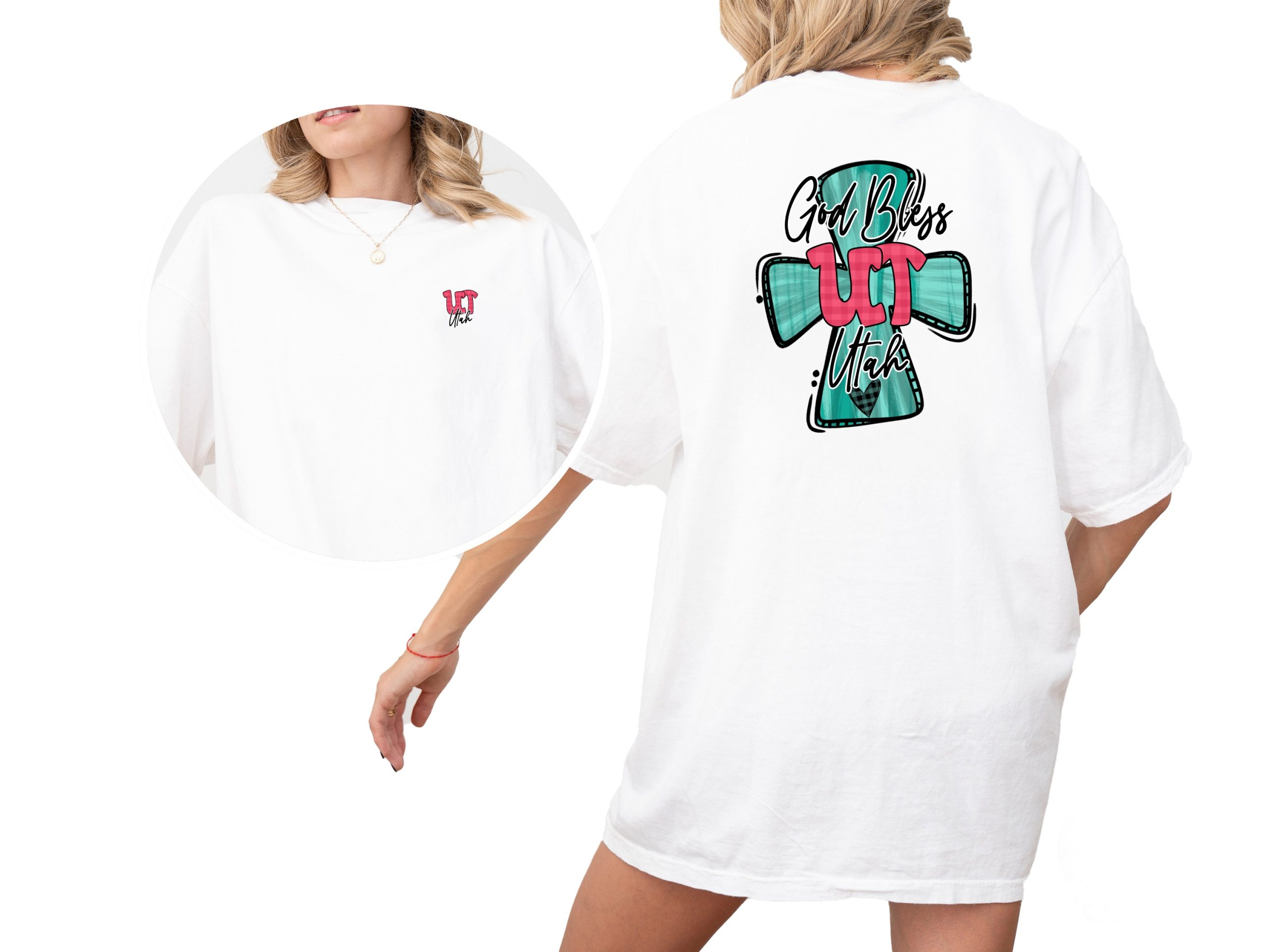 God Bless Utah Front and Back Sublimation DTF PNG Digital Download, Religious Design, Cross Design, State Pride, Digital Art - Image 2
