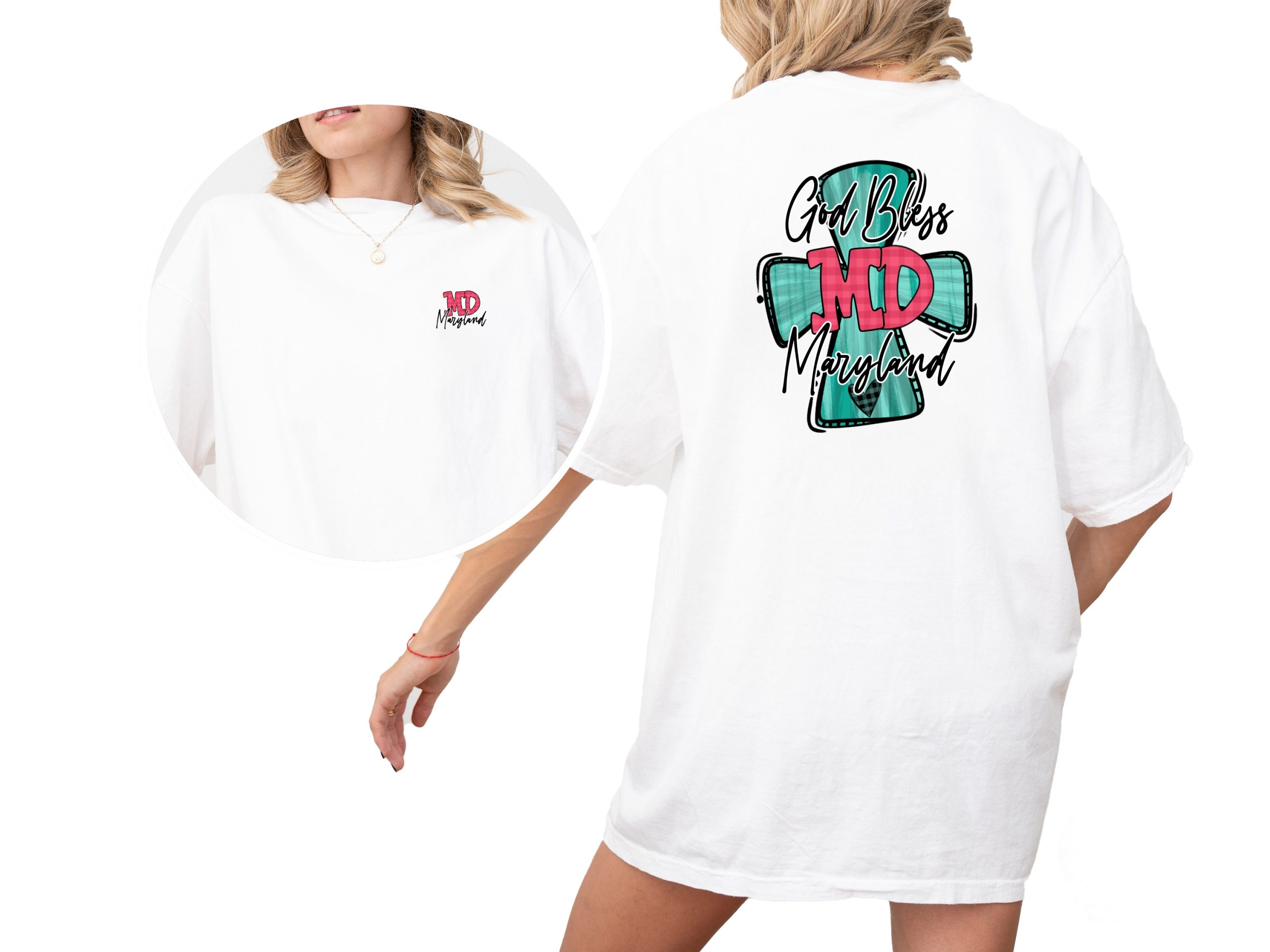 God Bless Maryland Front Back Sublimation DTF PNG Digital Download, Religious Design, State Pride, Craft Design, Maryland Heart - Image 2