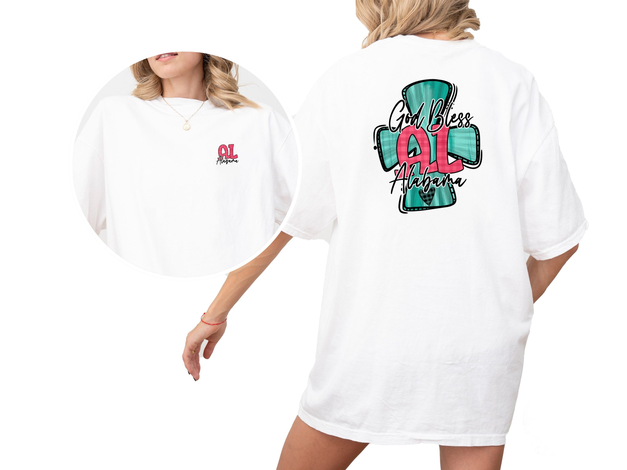 God Bless AL Alabama Front Back Sublimation DTF PNG Digital Download, Alabama Pride, State Design, Faith Inspired, Southern Charm, Cross - Image 2