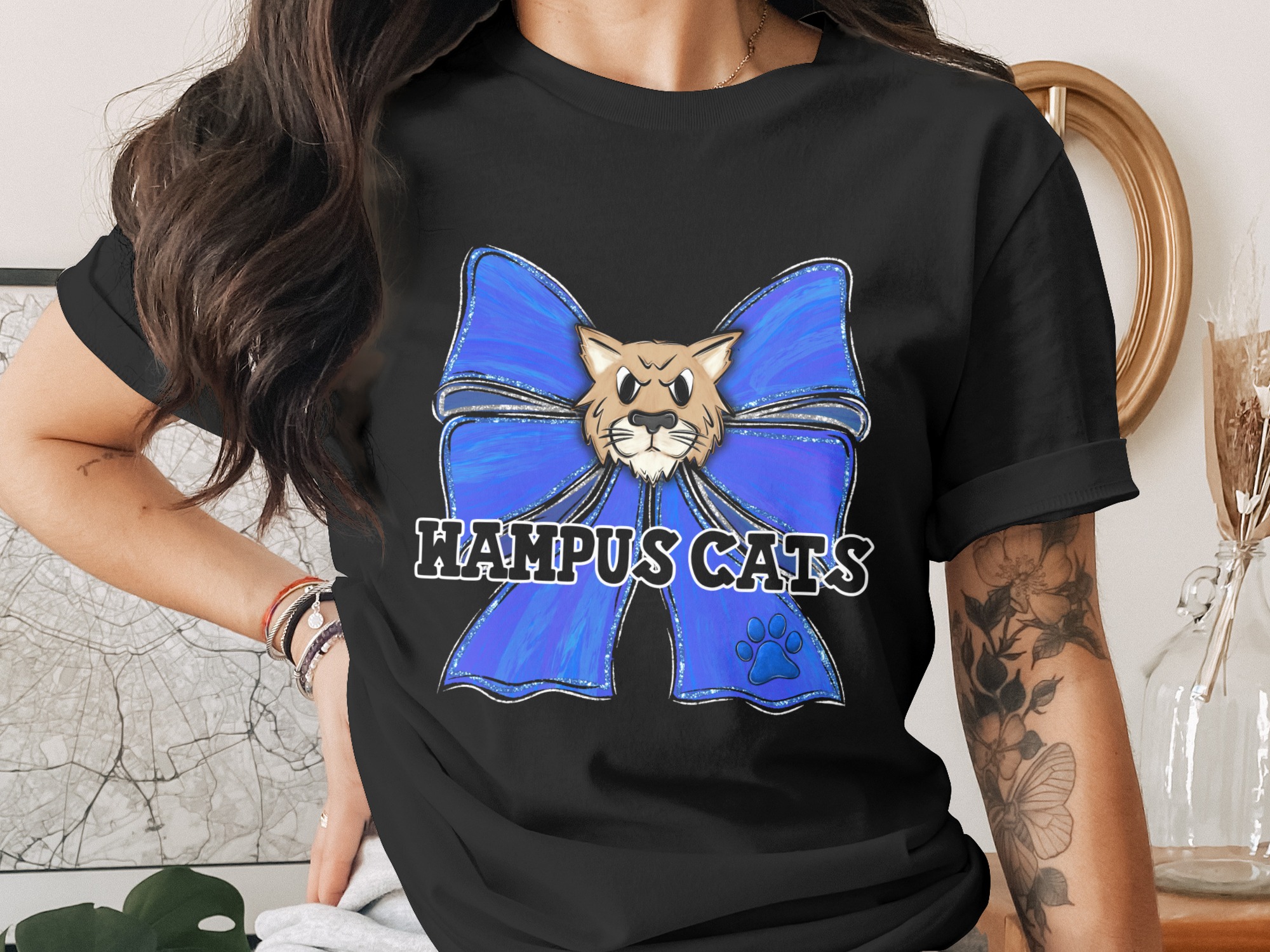Wampus Cats Digital Download, Sublimation PNG, DTF Print File, Cute Cat Graphic, School Mascot, Blue Bow Design, Team Spirit Artwork - Image 2