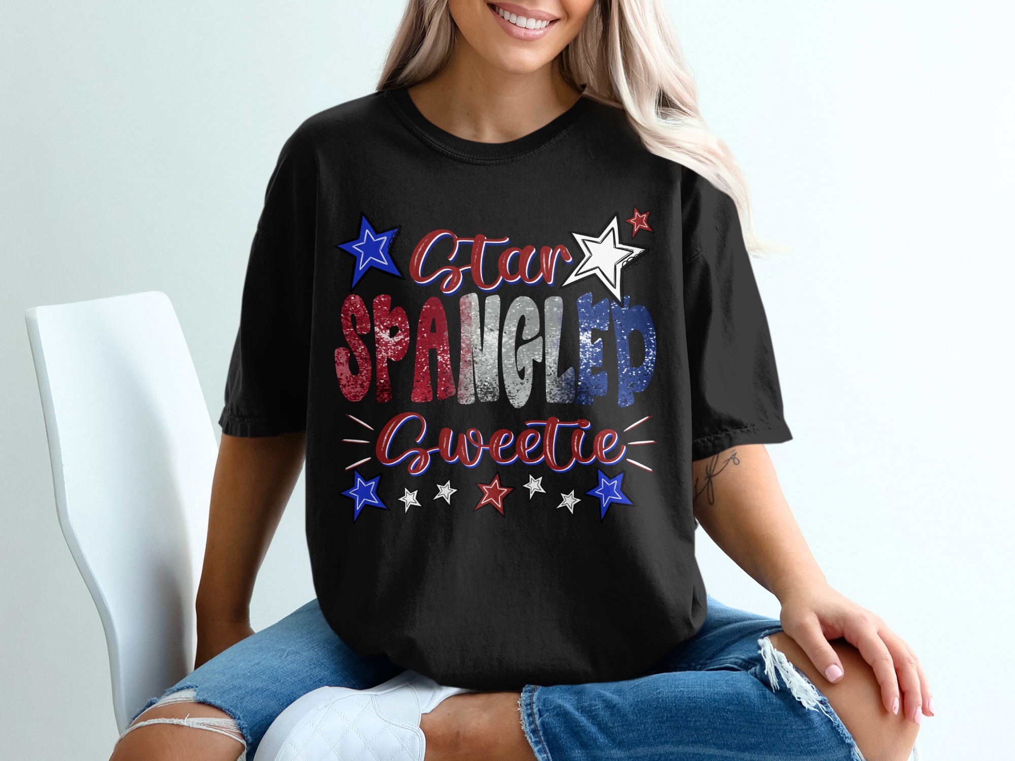 Star Spangled Sweetie T-Shirt, Patriotic Shirt, 4th of July T-Shirt, USA Flag Shirt, American Pride Tee, July 4th Shirt - Image 2