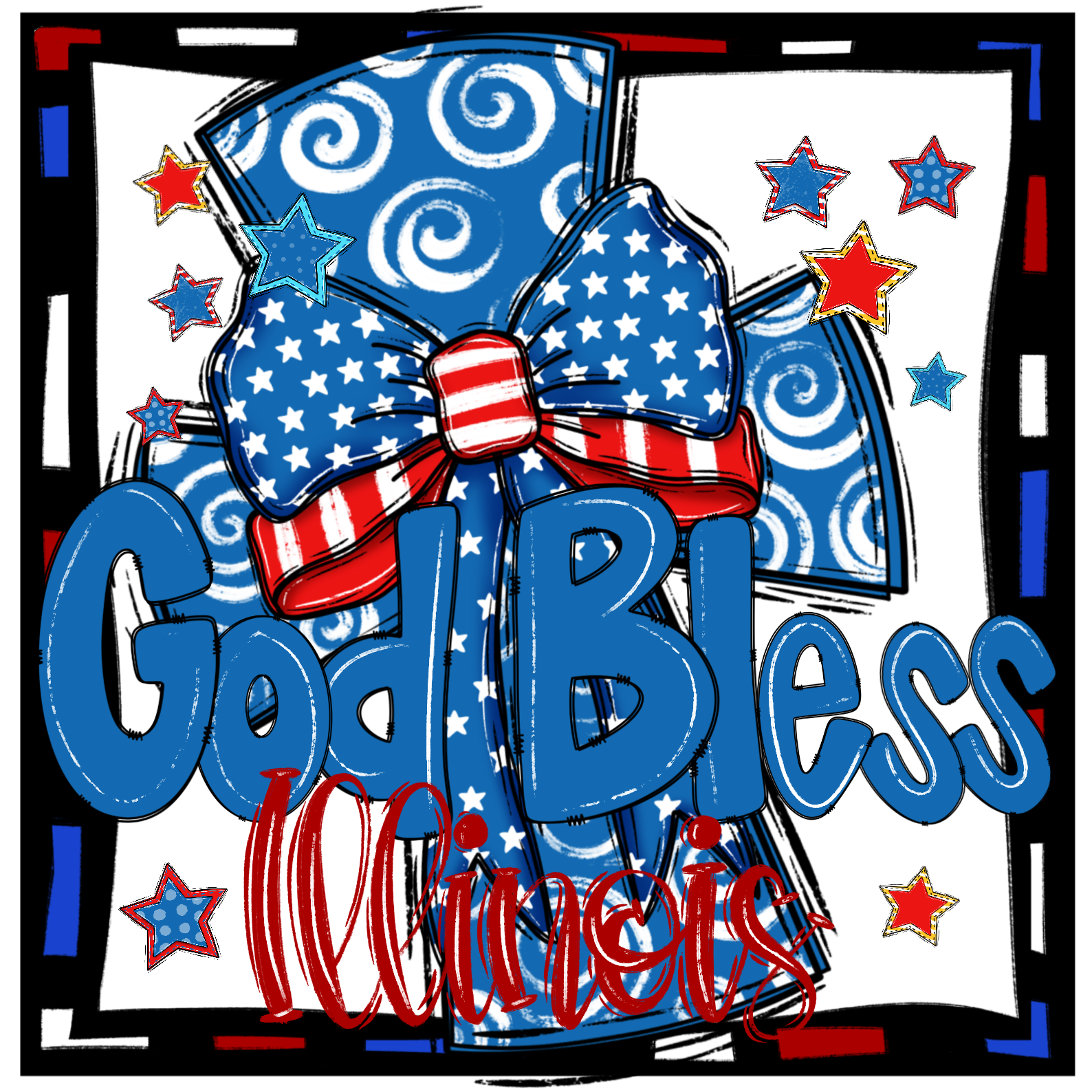 God Bless Illinois Digital Download, Patriotic Sublimation PNG, USA Flag Stars, DTF File, Printable Design, Fourth of July, America - Image 2