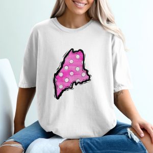 Maine State T-Shirt, Pink Polka Dot Map Tee, USA State Pride, Vacation Souvenir, Gift for Mainer, Trending Now, Minimalist Apparel