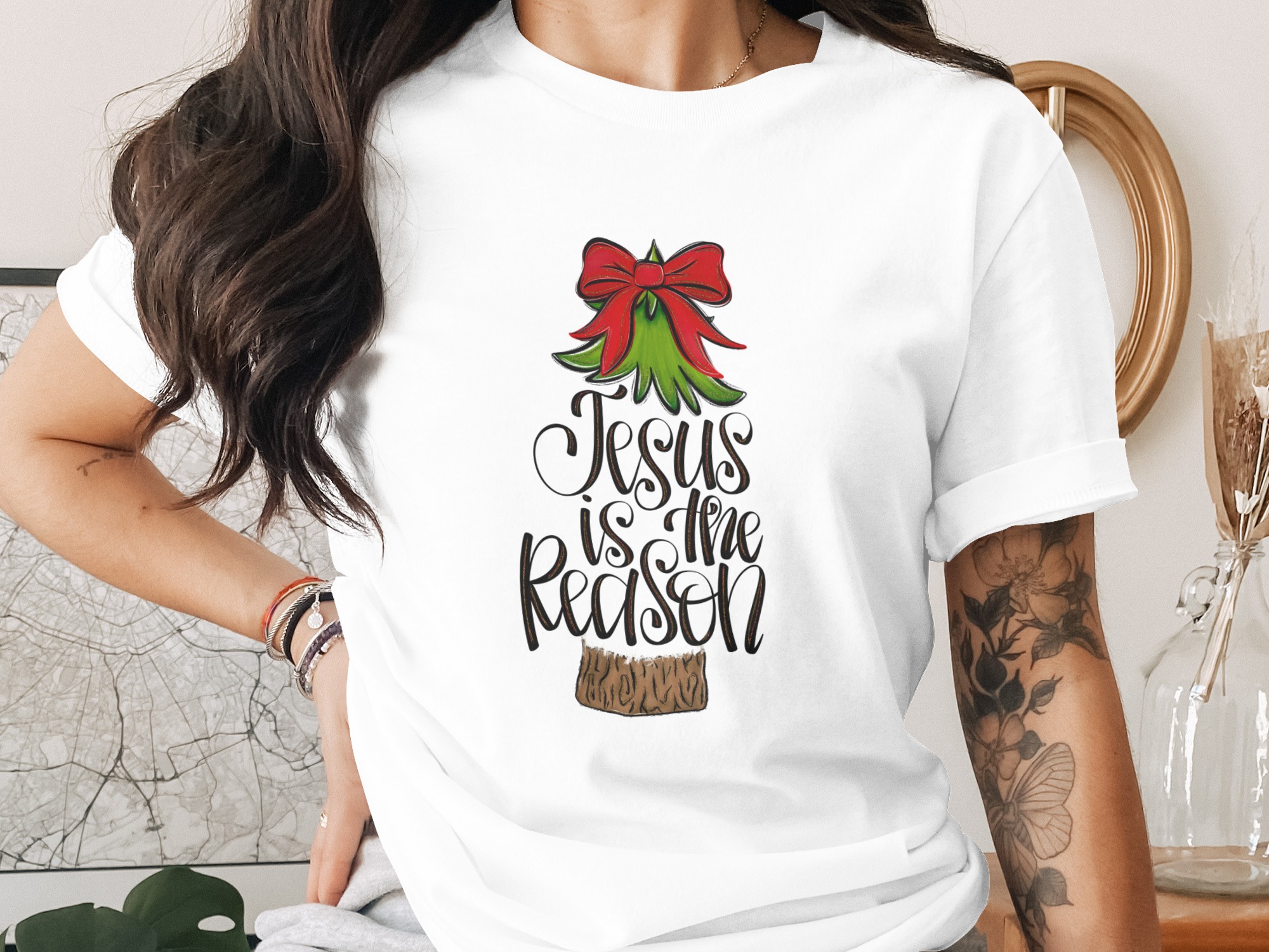 Jesus Is Reason, Christmas Tree Digital Download, Sublimation Design, DTF, PNG, Holiday Season, Festive Art, DIY Projects, Christian Theme