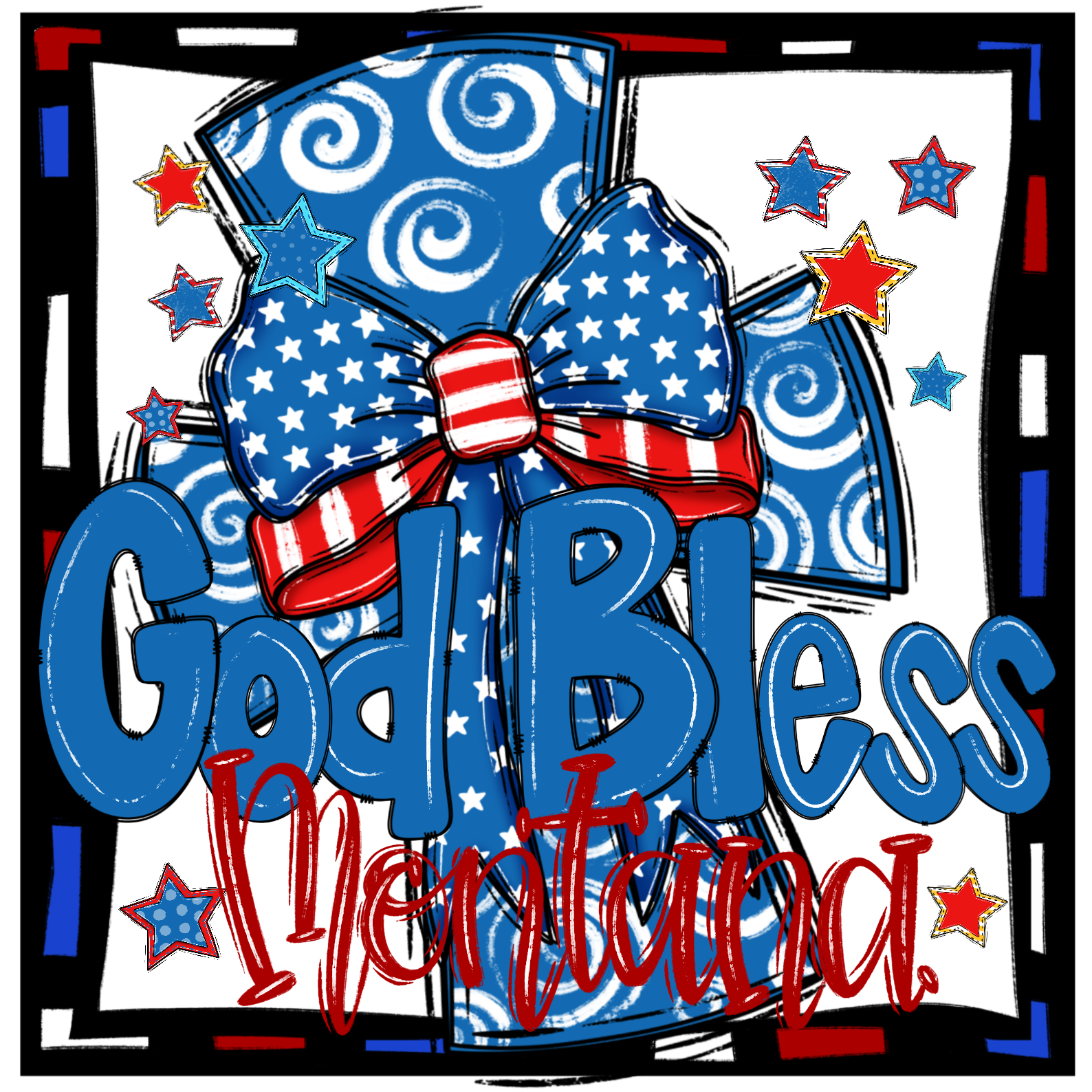 God Bless Montana Digital Download, Sublimation Design, DTF PNG, Patriotic Bow, USA Flag Stars, Independence Day Design, 4th July Image - Image 2