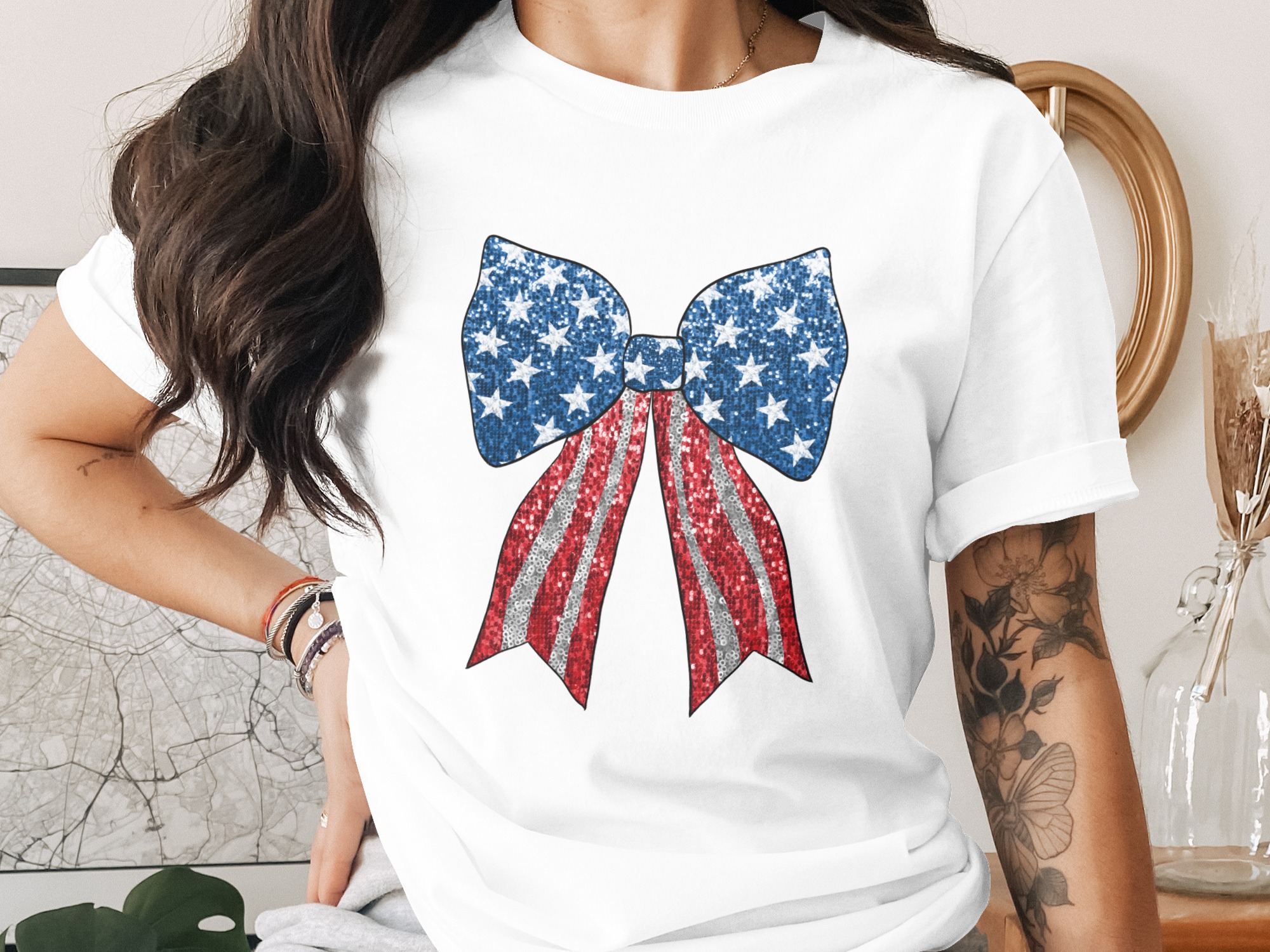 Patriotic Bow Digital Download, USA Sublimation PNG DTF, American Flag Bow, 4th of July, Stars Stripes, Digital File, Printable Design