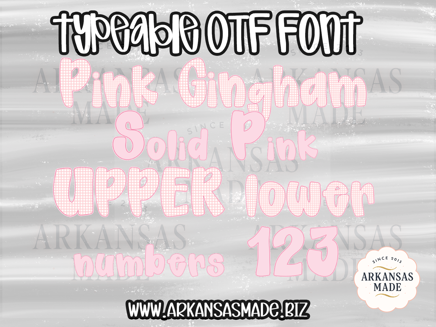 Pink Gingham Preppy Font, Solid Pink Preppy Font ✦ Typeable Alpha Set – OTF Font File ✦