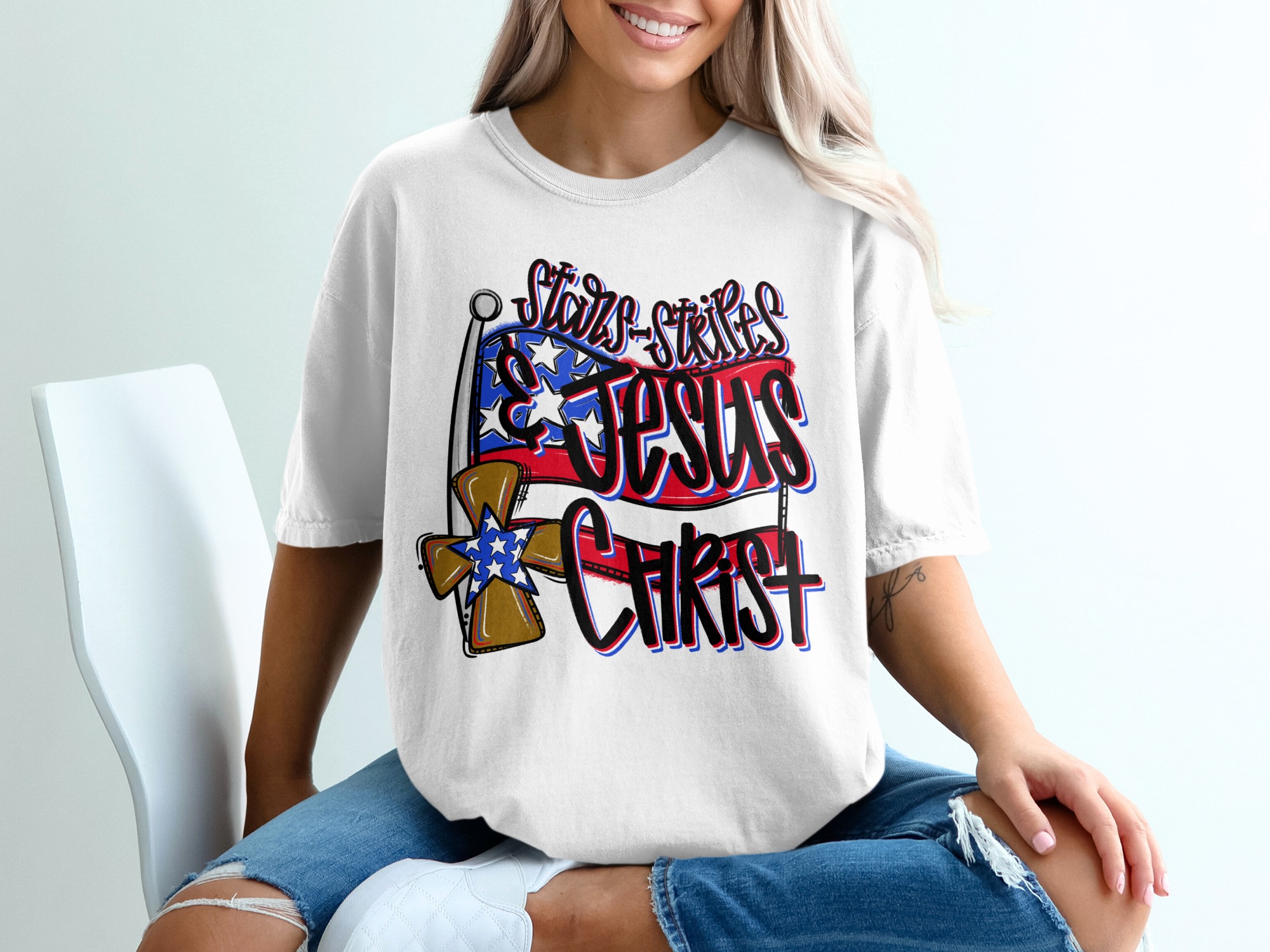 Stars Stripes and Jesus Christ T-Shirt, Patriotic USA Flag Tee, Christian Faith Graphic, American Pride Shirt, Religious Gift Idea