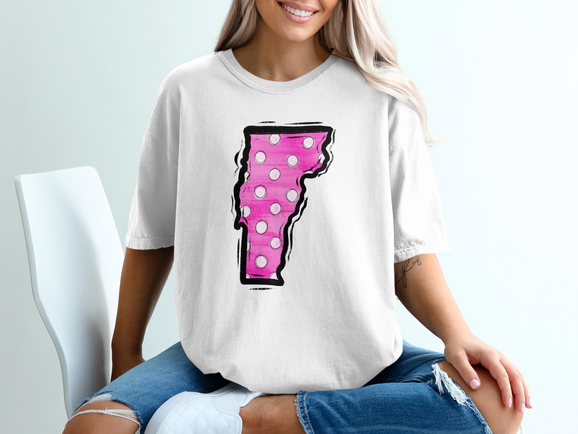 Vermont T-Shirt, Pink Polka Dot VT, State Pride Tee, Home State Gift, Vermont Souvenir, Cute Vermont Apparel, Trendy Graphic Tee