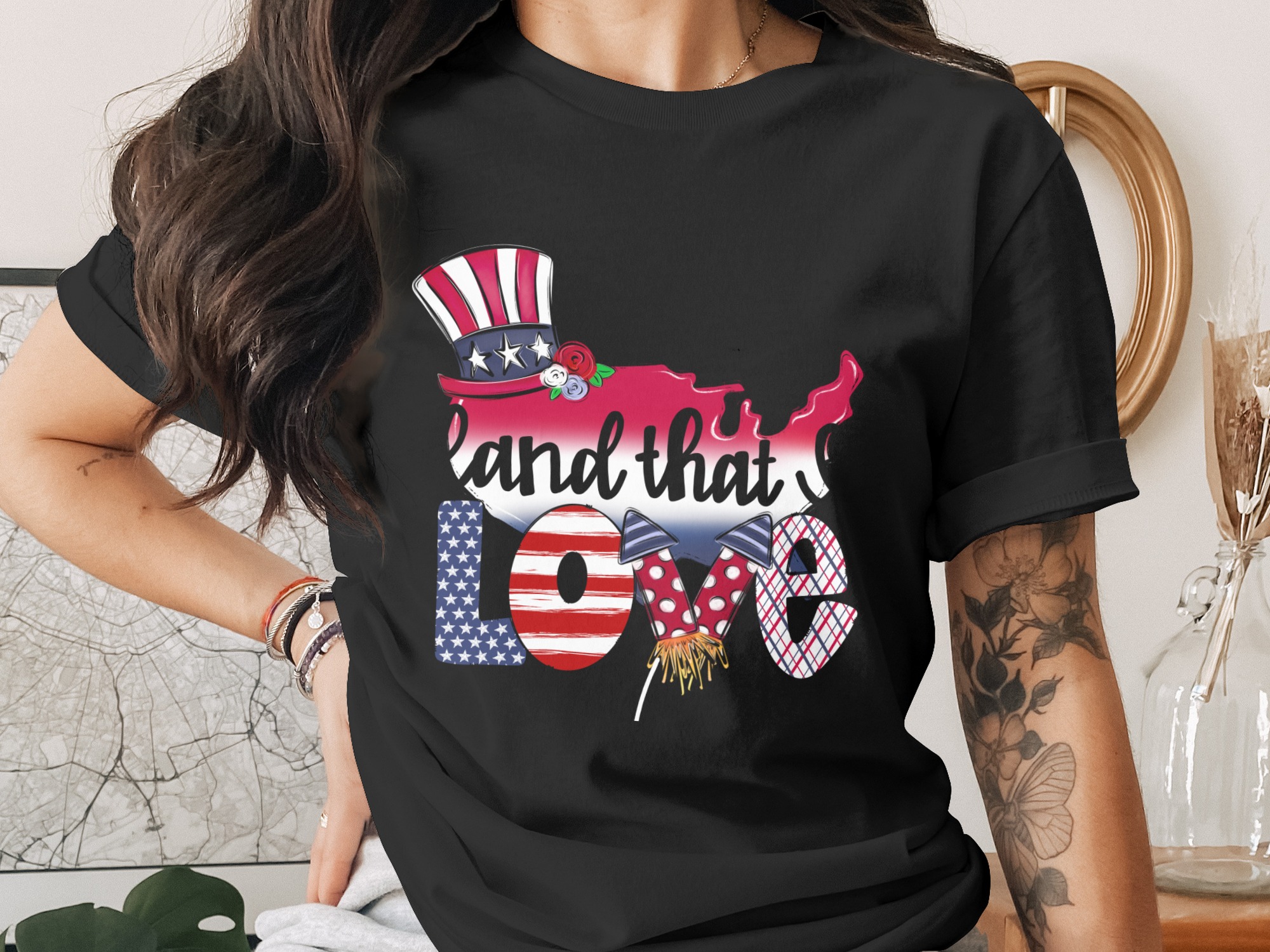 Land that I Love Digital Download, Sublimation PNG, DTF Print, Patriotic Design, 4th of July Clipart, USA Map, Uncle Sam Hat - Image 2