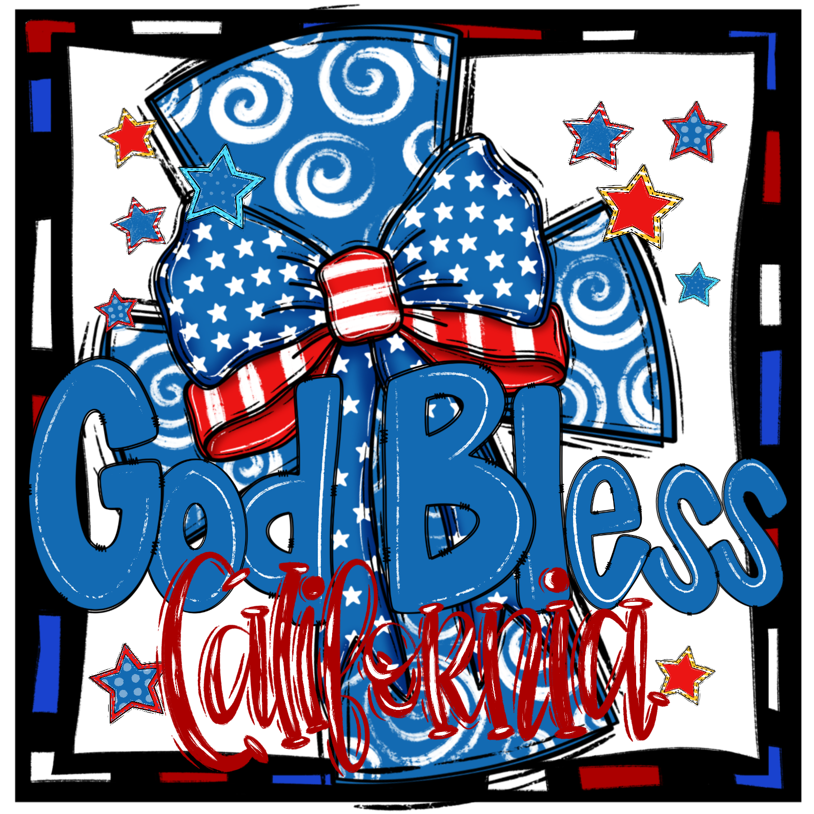 God Bless California PNG, Patriotic Bow Digital Download, 4th of July Sublimation, USA DTF, America Design, Summer Design - Image 2
