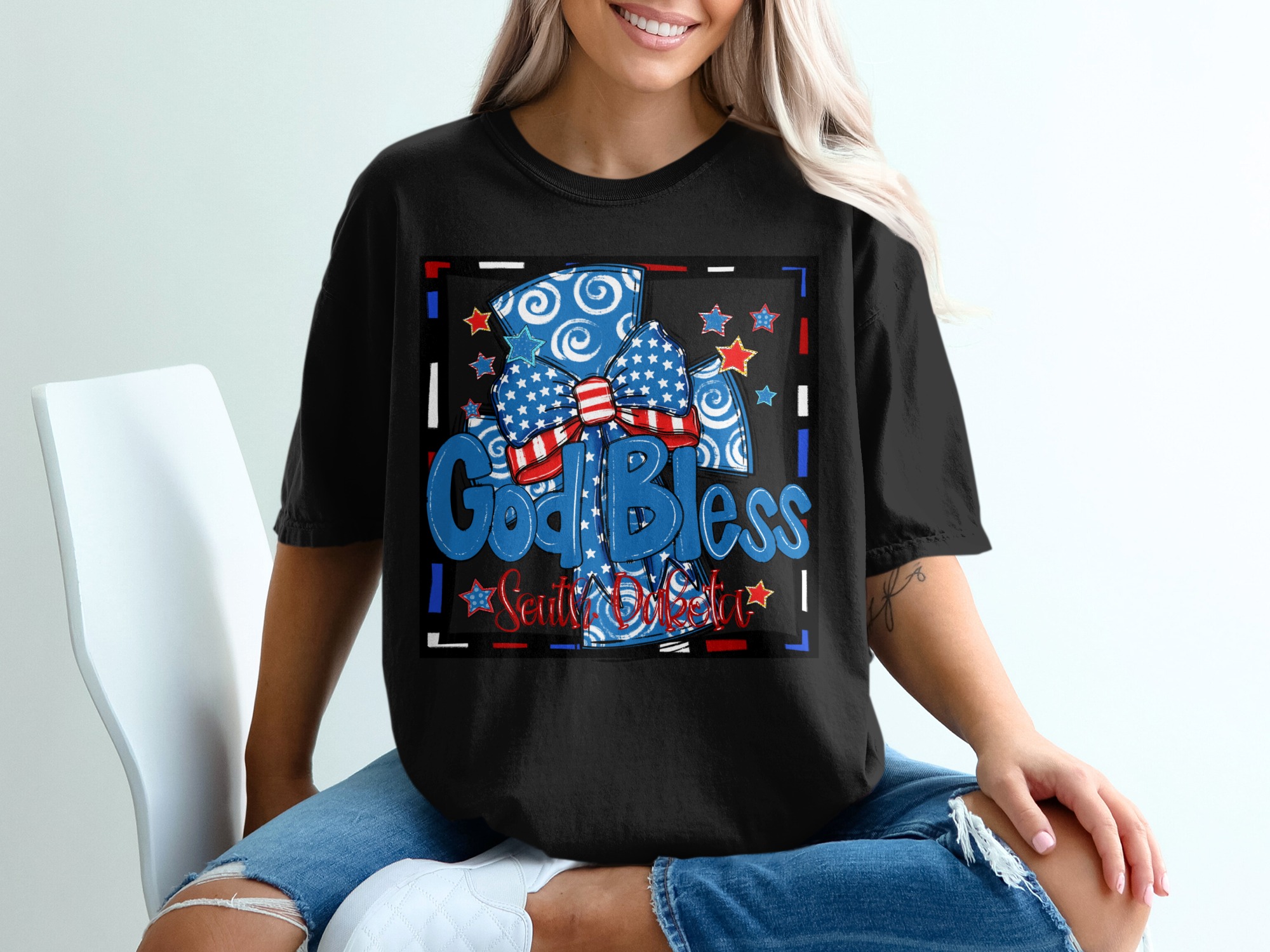 God Bless South Dakota T-Shirt, Patriotic T-Shirt, State Pride, American Flag Design, July 4th T-Shirt, USA T-Shirt - Image 2