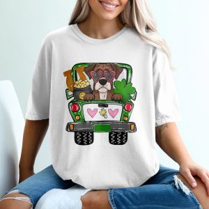 St Patricks Day Dog T-Shirt, Cute Irish Dog Tee, Funny Dog Truck Shirt, Lucky Shamrock Dog, Dog Lover Gift, Holiday T-Shirt