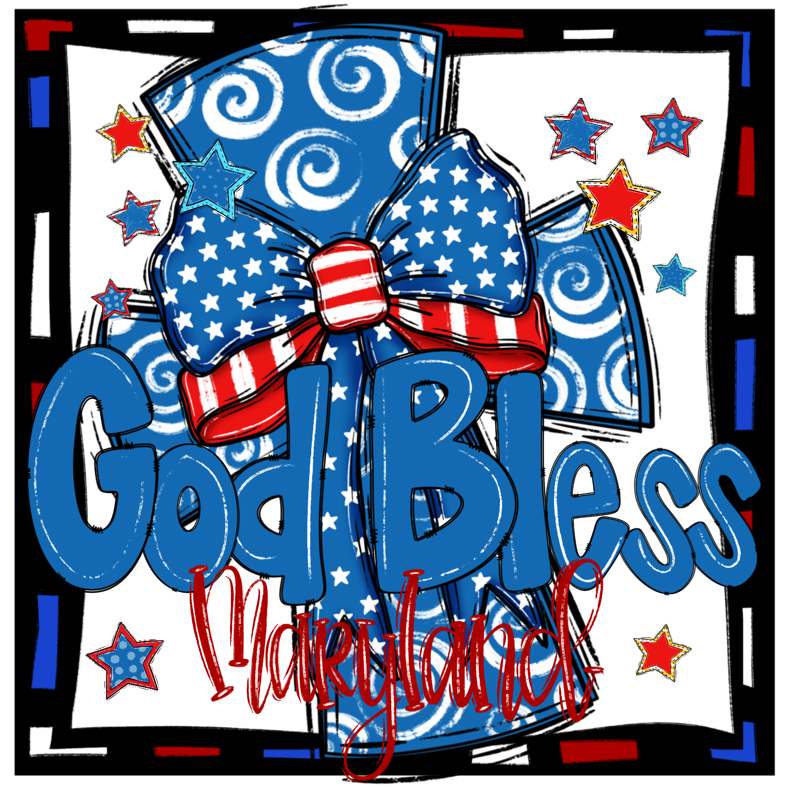 God Bless Maryland Digital Download, Patriotic Sublimation PNG, DTF Transfer, USA Flag, 4th of July, Independence Day Graphic
