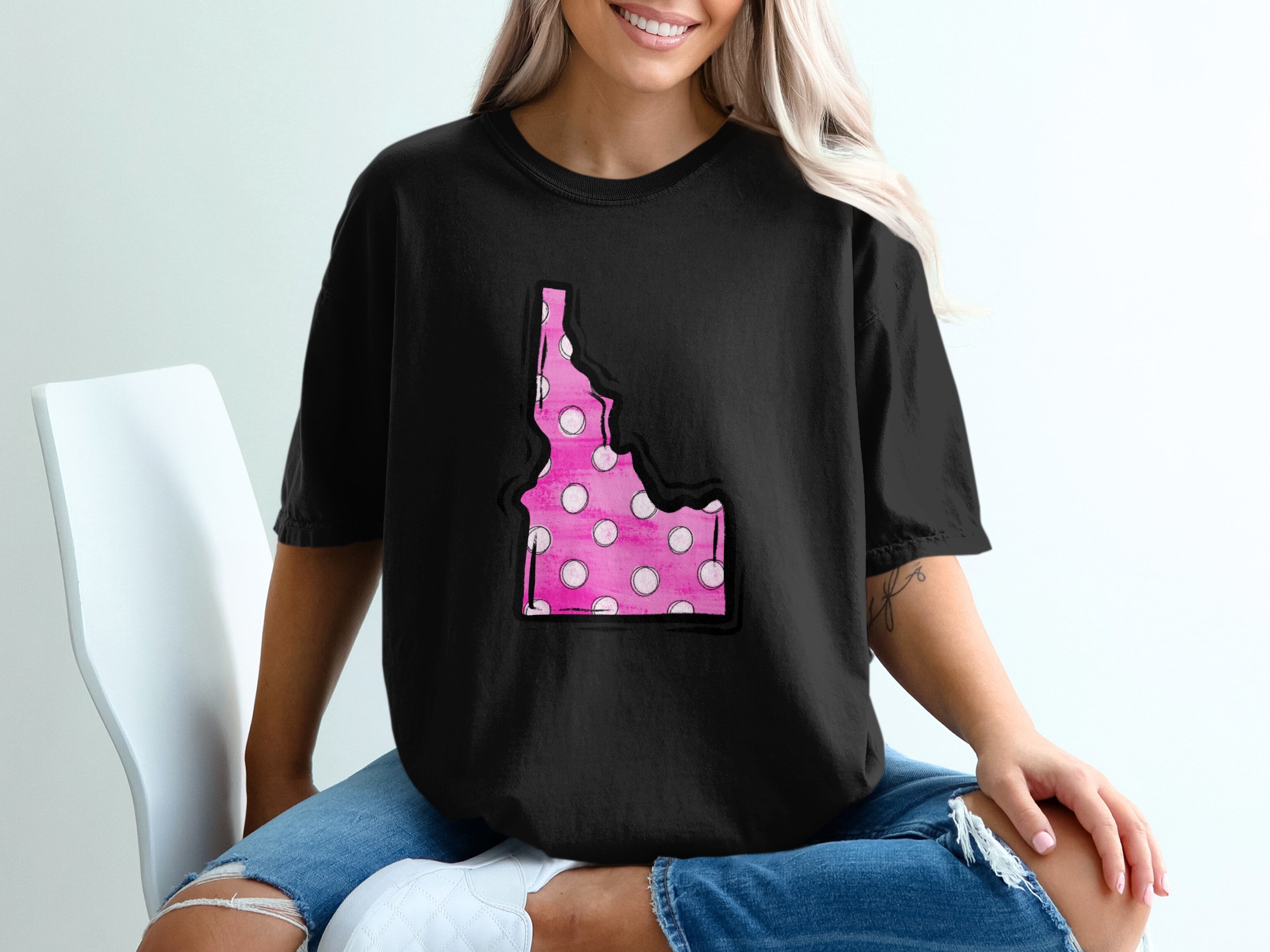 Idaho State T-Shirt, Pink Polka Dot Idaho Tee, Idaho Pride Shirt, State Love T-Shirt, Gift for Idahoan, Trendy Idaho T Shirt - Image 2