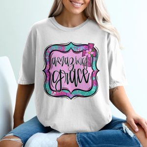 Amazing Grace T-Shirt, Floral Cross, Christian Tee, Religious Gift, Faith Based, Spiritual T Shirt, Trendy Design, Unique T-Shirt