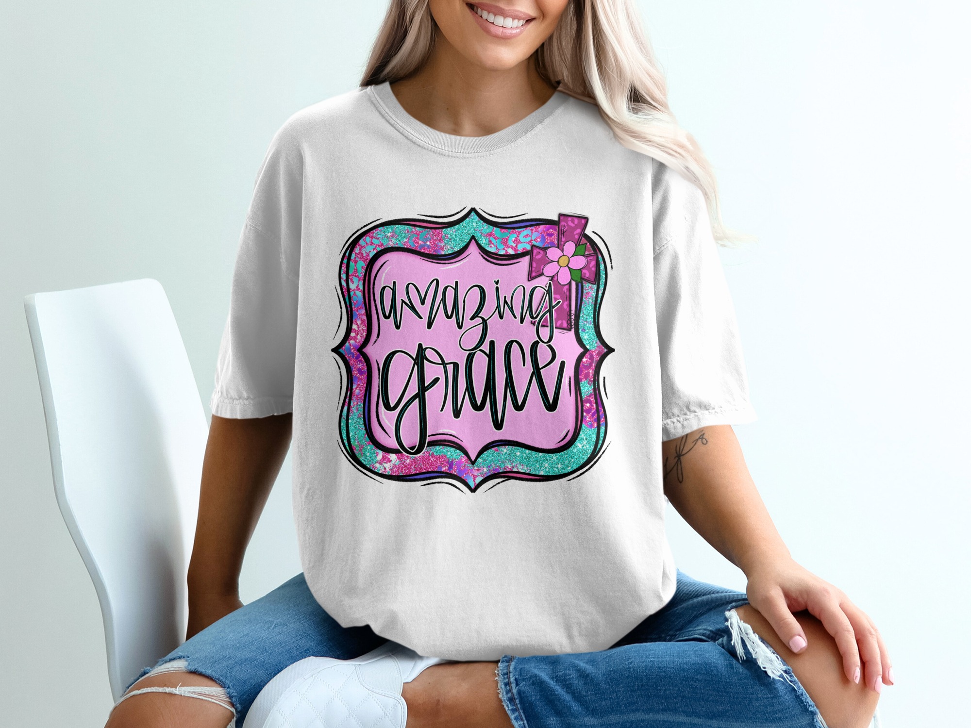 Amazing Grace T-Shirt, Floral Cross, Christian Tee, Religious Gift, Faith Based, Spiritual T Shirt, Trendy Design, Unique T-Shirt
