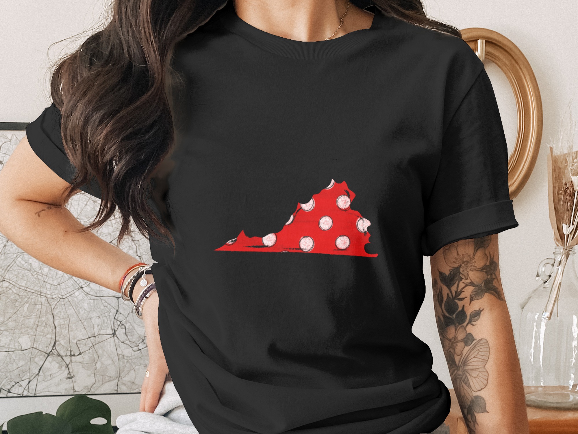Virginia State Polka Dots Digital Download, Sublimation Design, DTF PNG, USA State Outline, Patriotic, Red White - Image 2