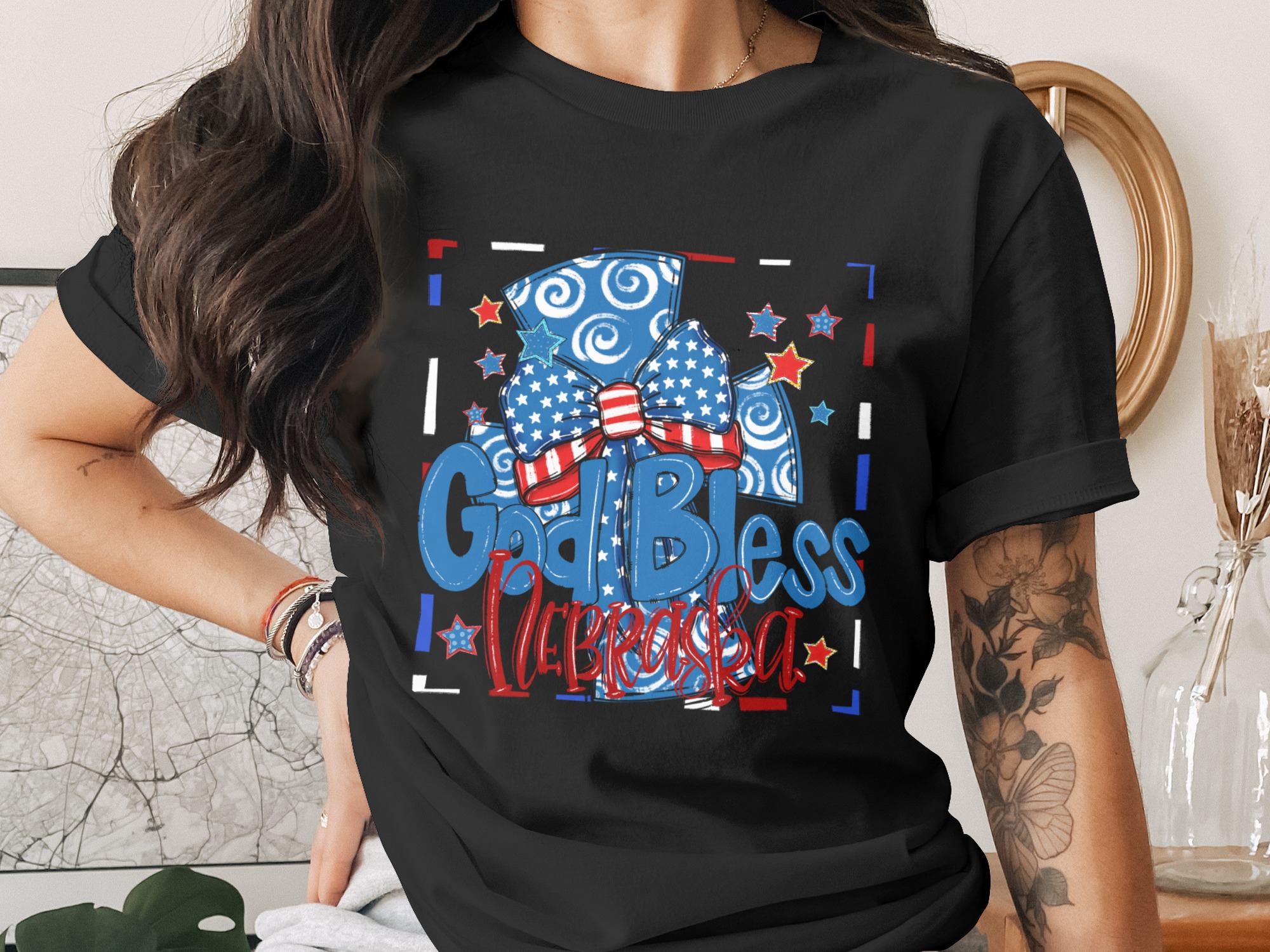 God Bless Nebraska Digital Download, Sublimation PNG, DTF File, Patriotic Design, USA Pride, Red White Blue, Nebraska State Love - Image 3