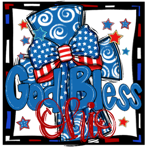 God Bless One Digital Download, Patriotic Sublimation PNG, DTF for Shirts, USA Flag Bow, Red White and Blue Design for Crafts