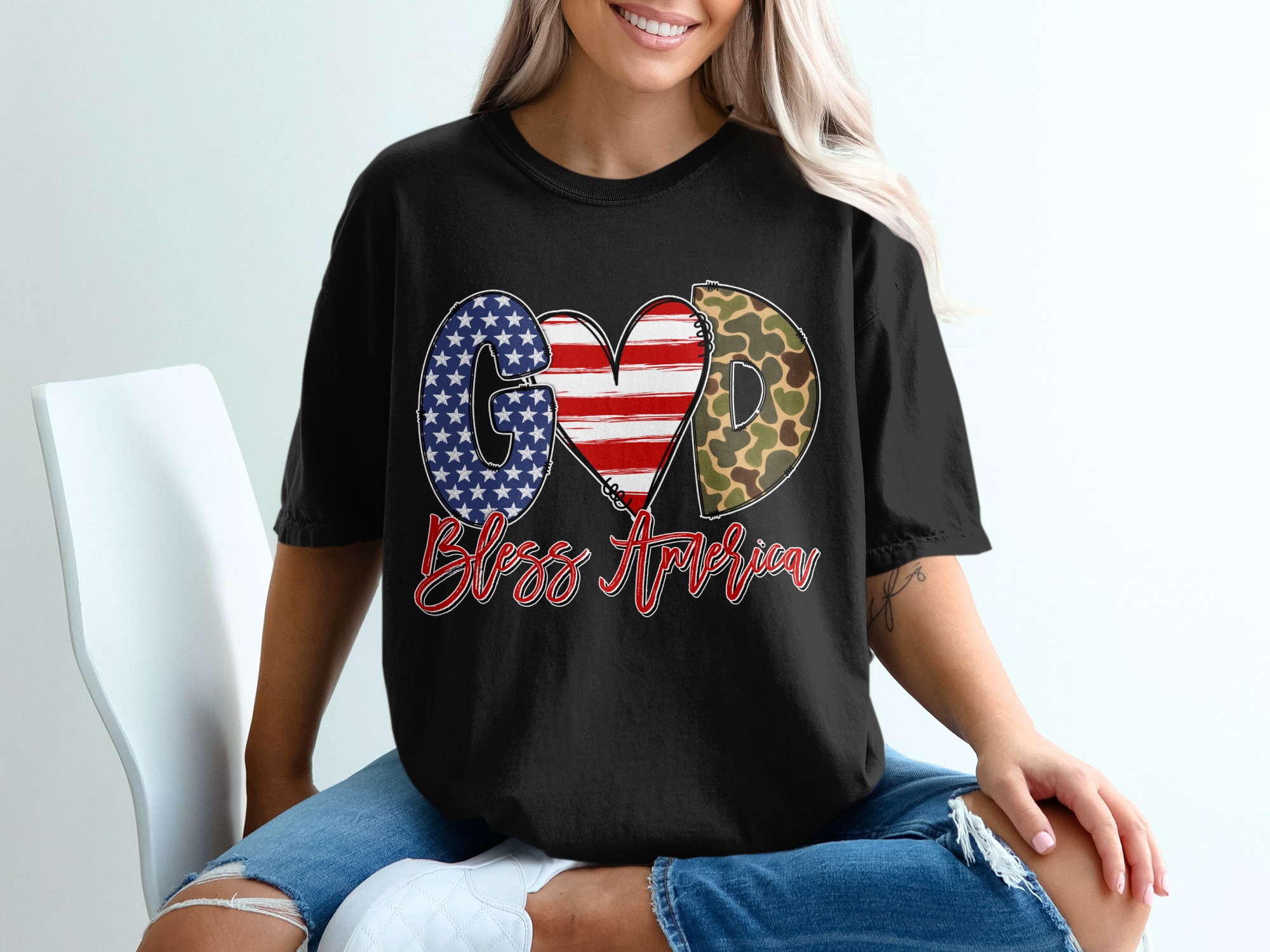 Bless America T-Shirt, God Patriotic Tee, USA Flag Shirt, American Pride Apparel, Camouflage Tee, Patriotic Gift, Trendy Graphic Tee - Image 2