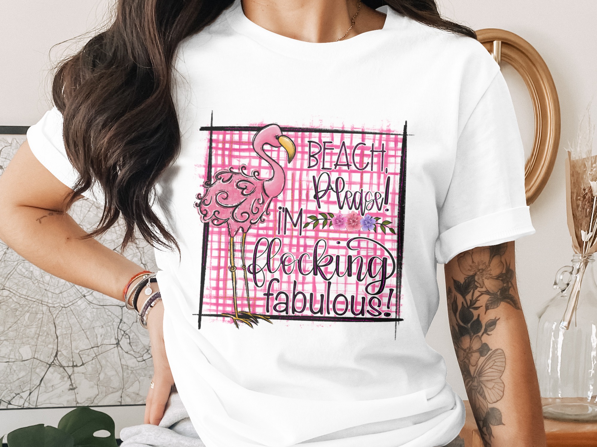 Beach Please Flamingo Digital Download, Sublimation PNG, DTF, Flocking Fabulous Graphic, Summer Fun Design, Tropical Vacation Ready