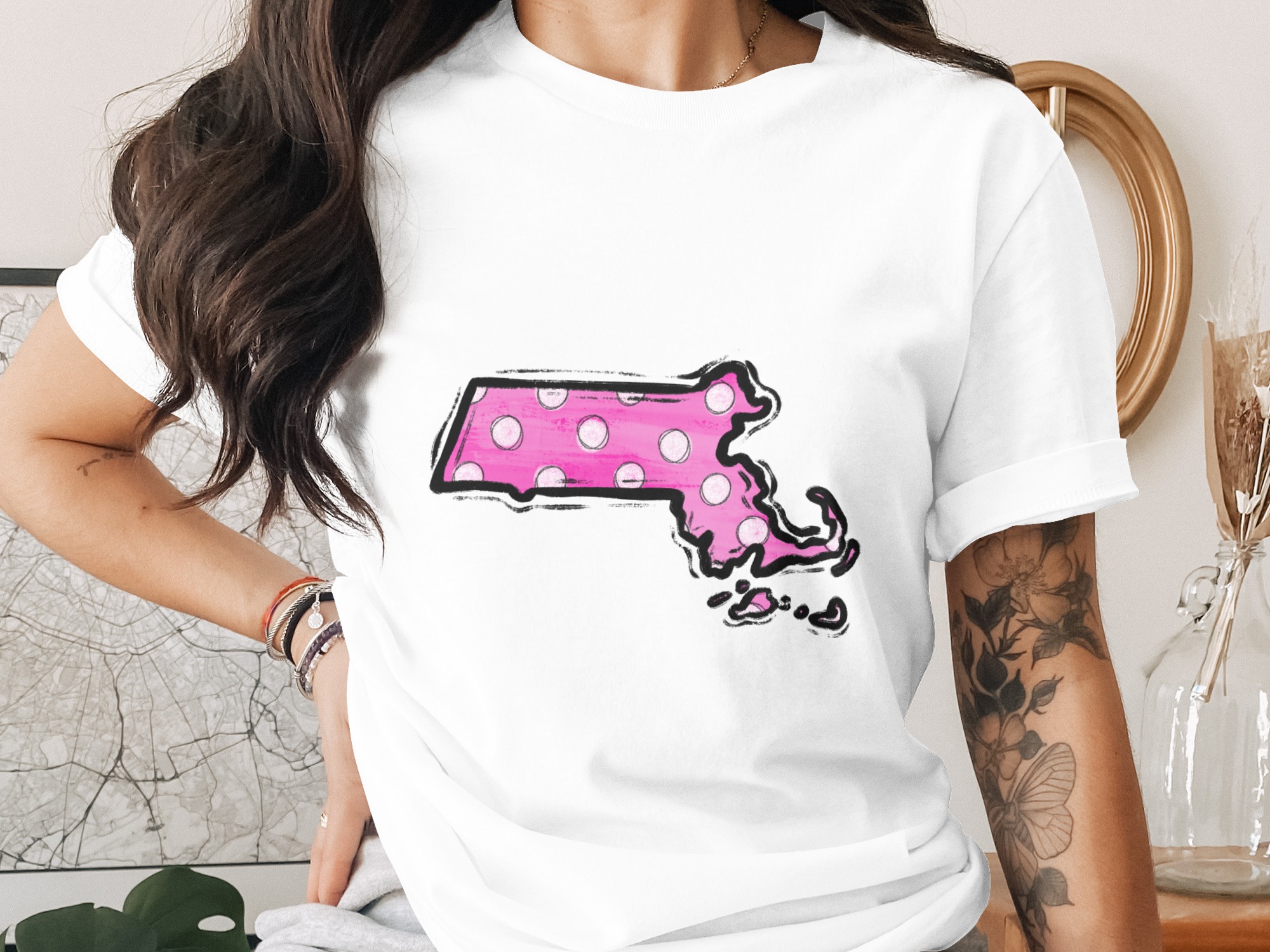 Massachusetts State Digital Download, Pink Polka Dot Sublimation Design, DTF, PNG, Massachusetts Pride, DIY Shirt Design, Massachusetts Gift