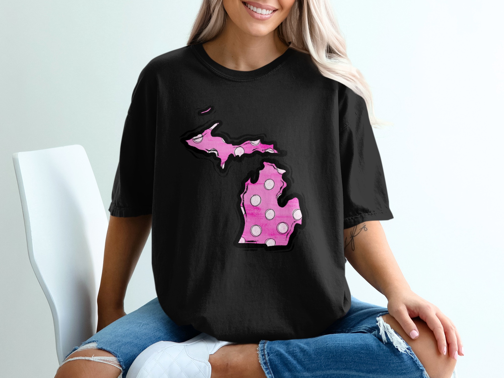 Michigan T-Shirt, Polka Dot State Map Tee, Michigan Love, State Pride, Gift Idea, Travel T-Shirt, Vacation Shirt, USA States T-Shirt - Image 2