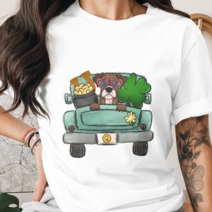 St Patricks Dog in Truck Digital Download, Sublimation Design, DTF PNG, Lucky Irish Clover, Dog Lover Gift, Cute Boxer puppy graphic