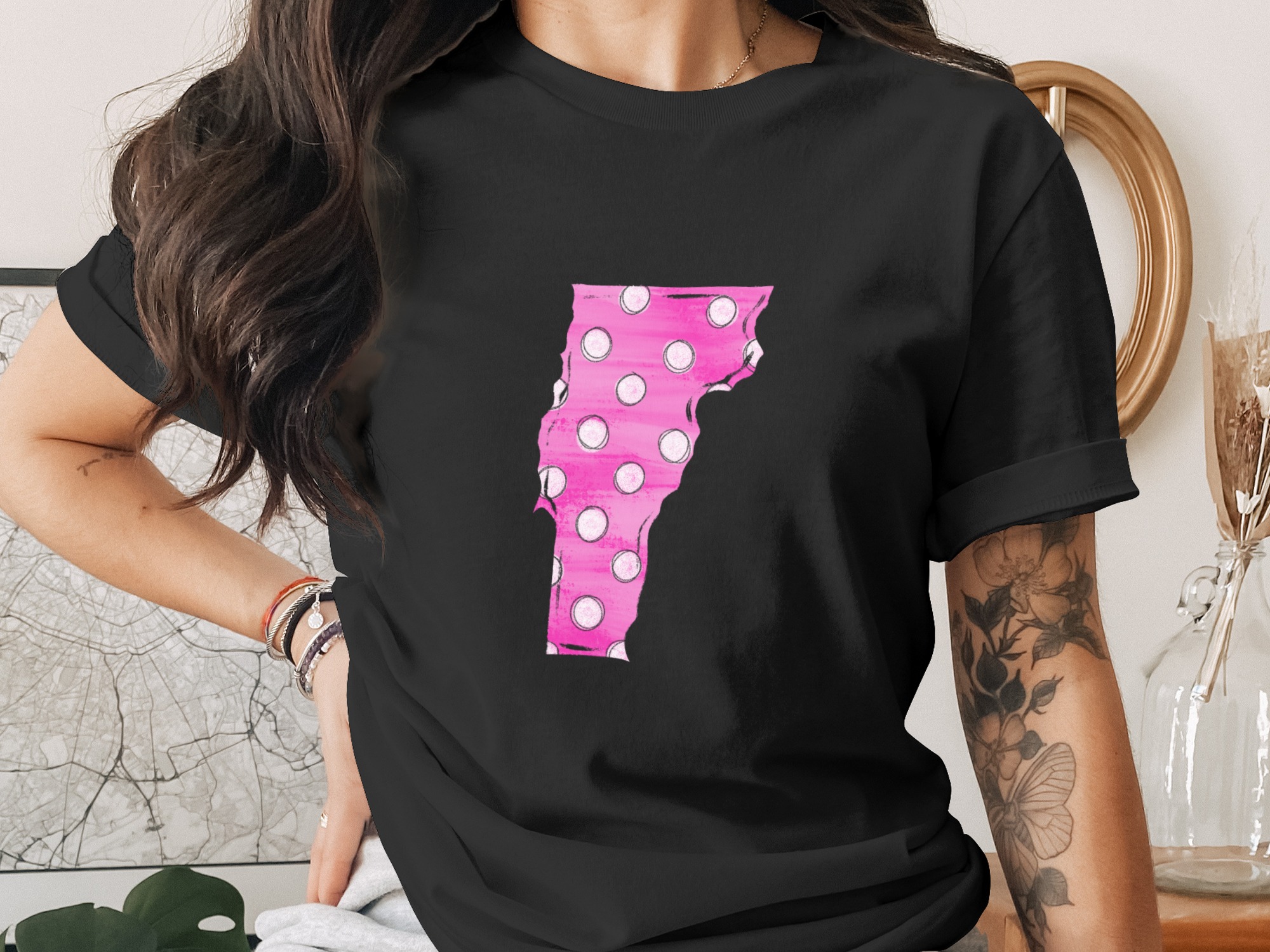 Vermont State Map Digital Download, Sublimation Design, Pink Polka Dot, DTF PNG, United States, Home State Pride - Image 3