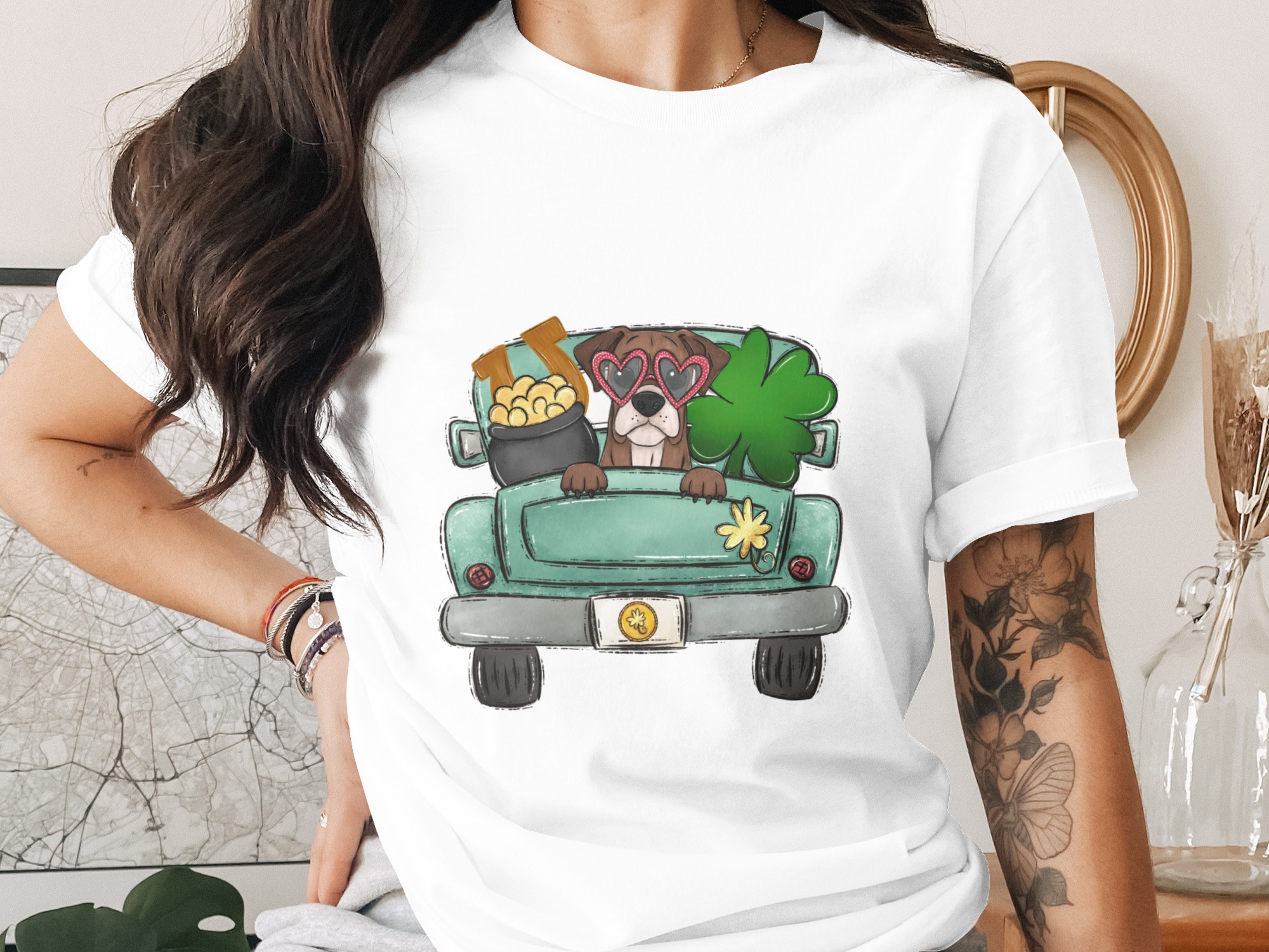St Patricks Day Dog Truck Digital Download, Sublimation DTF PNG, Irish Clover, Puppy, Pot of Gold, Cute Design, Lucky Graphic, Printable Art