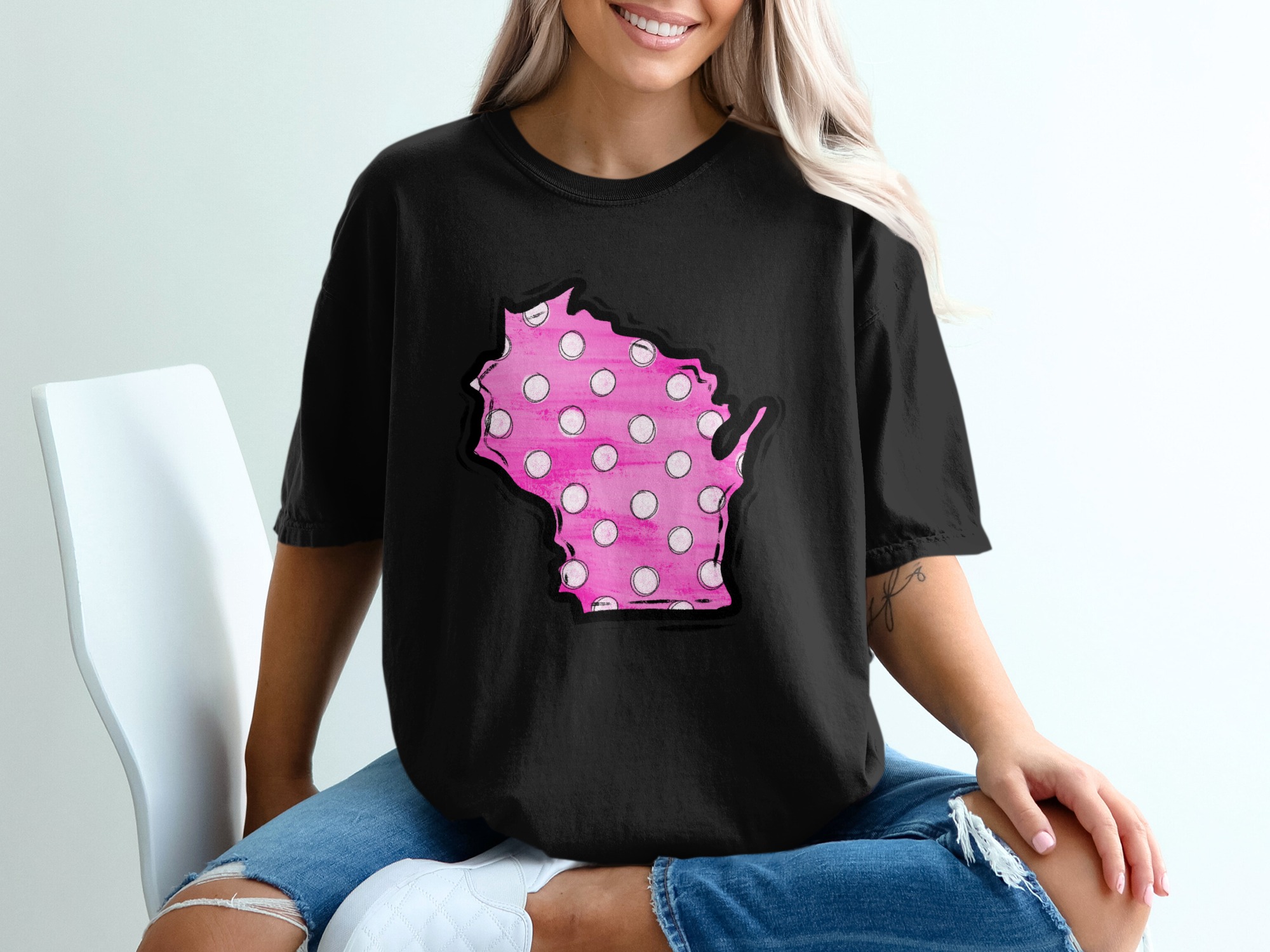 Wisconsin T-Shirt, Polka Dot State Tee, Pink Wisconsin Shirt, Trendy Gift, State Pride Shirt, USA States Apparel, Travel Souvenir - Image 2