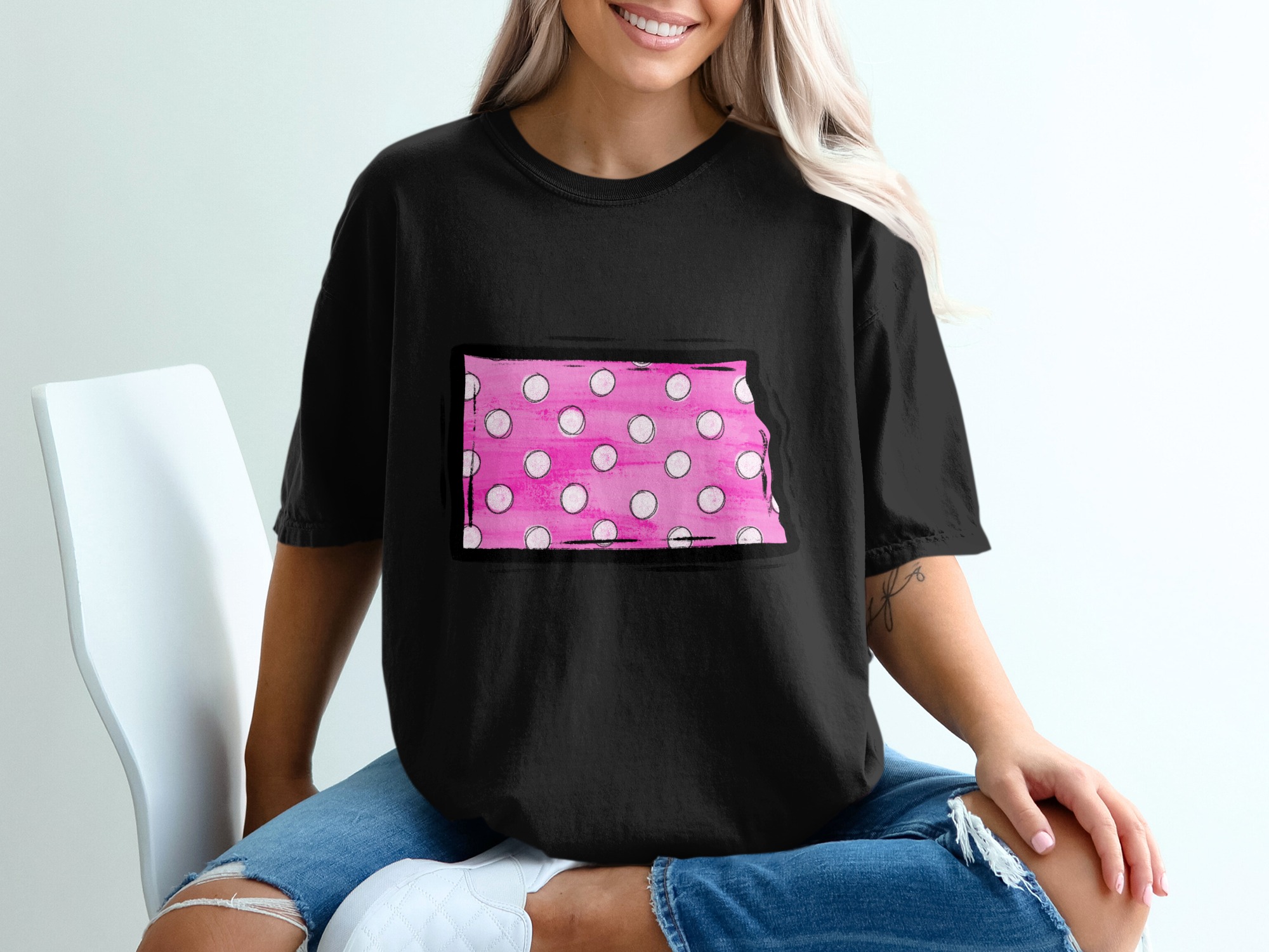 Pink Polka Dot State T-Shirt, Fun Graphic Tee, Trendy State Pride Shirt, Cute Polka Dot Pattern Top, Unique Polka Dot T-Shirt - Image 2