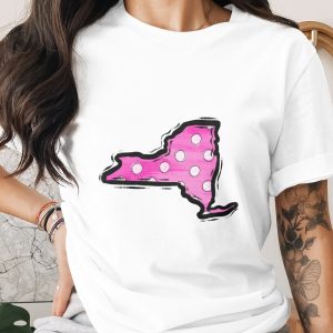 New York State Pink Polka Dots Digital Download Sublimation DTF PNG Design, State Pride, DIY Crafts, Shirt Design, Printable Art