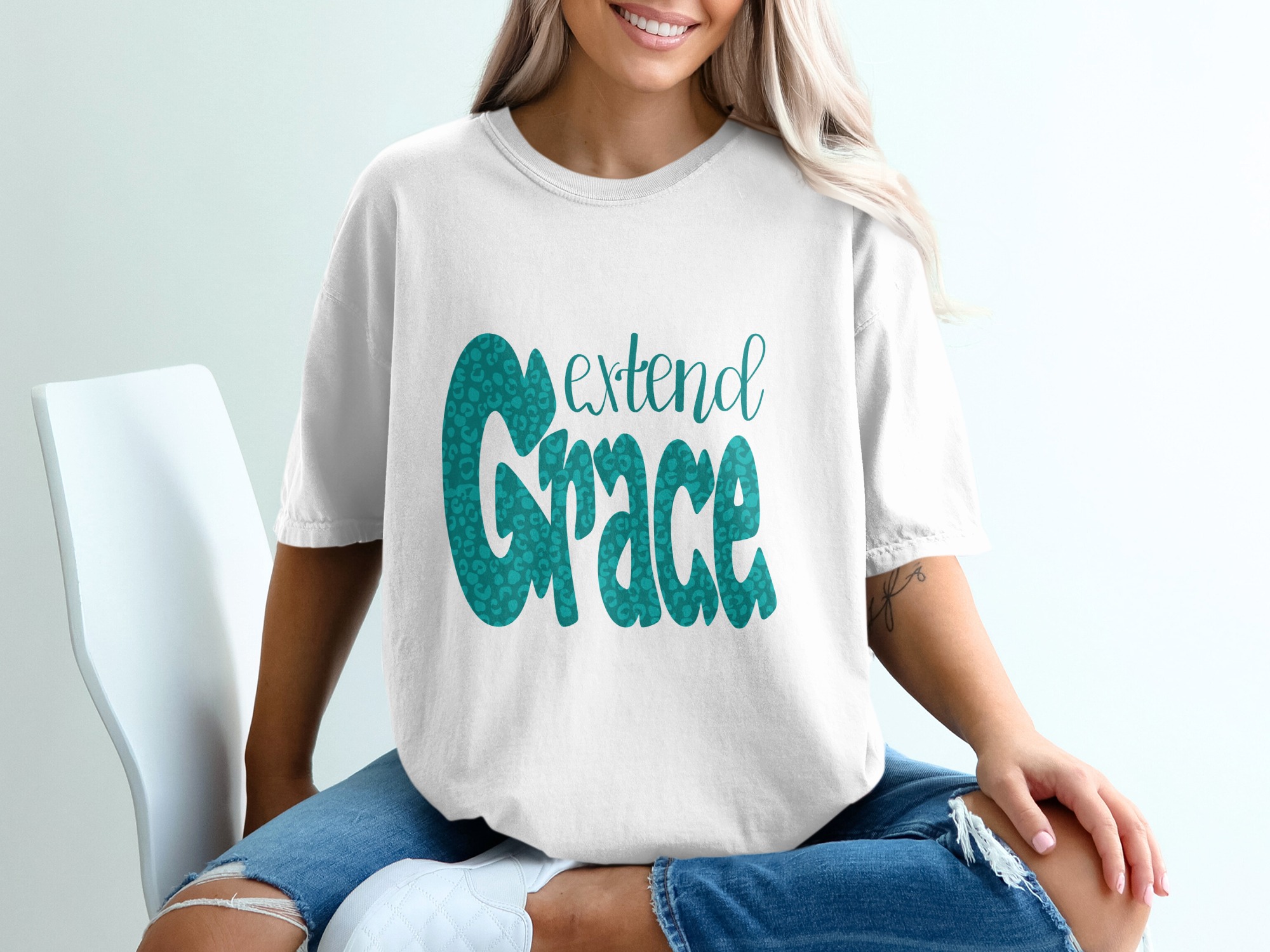 Extend Grace Cheetah Print Digital Download, Sublimation Design, DTF PNG, Teal Leopard Print, Christian Quote, Motivational Saying