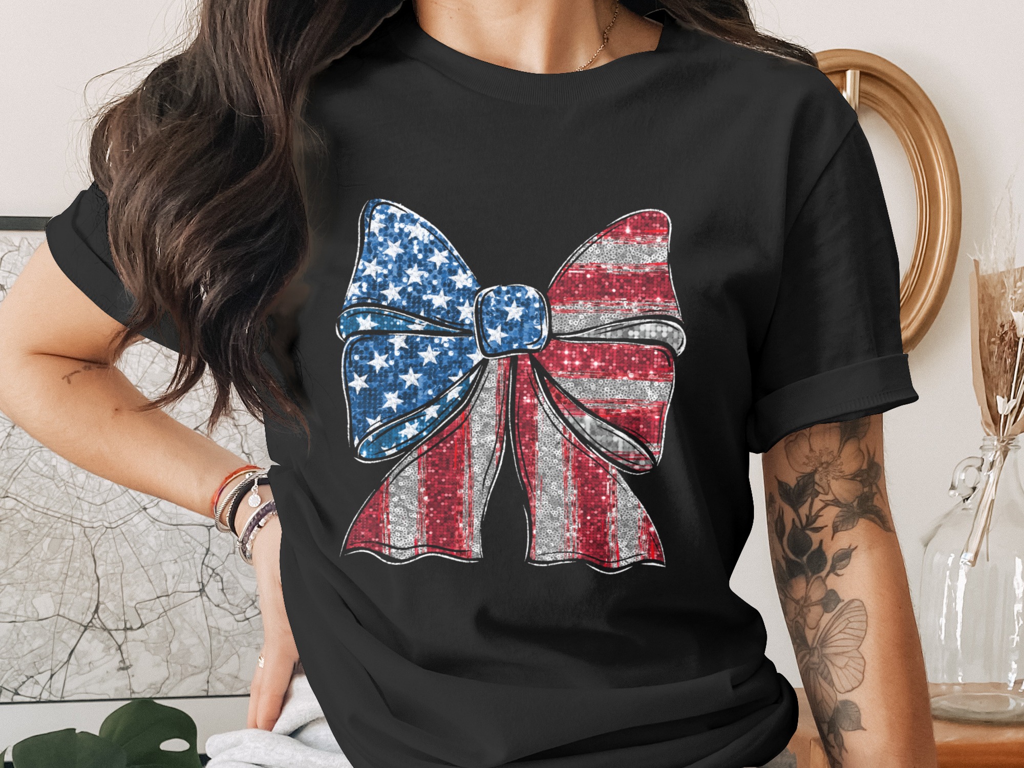 American Flag Bow Digital Download, Sublimation PNG, DTF Transfer, Patriotic Design, USA Bow, 4th of July Graphic, Red White Blue - Image 3