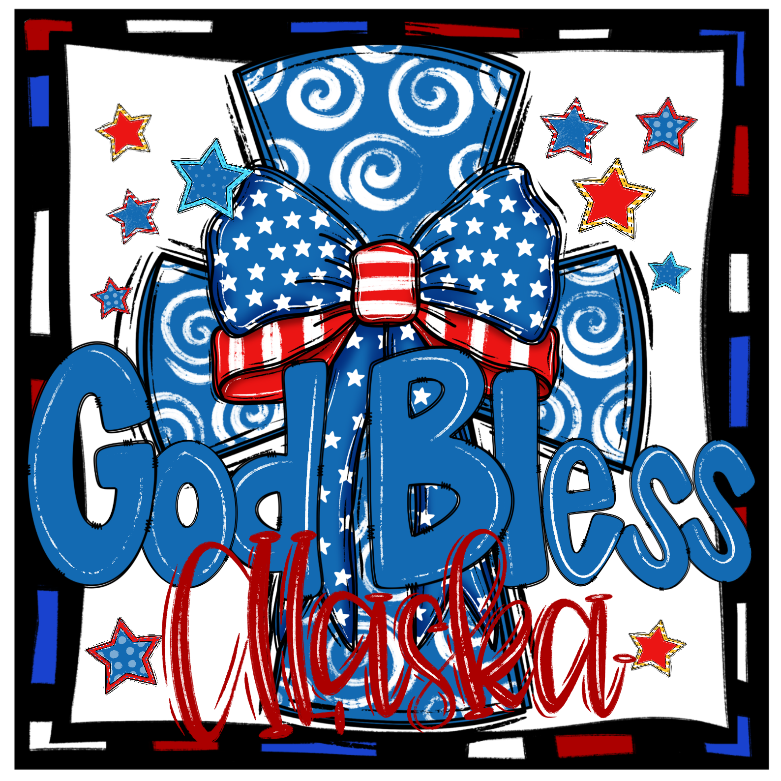 God Bless Alaska Digital Download, Sublimation Design, DTF PNG, Patriotic Design, Alaska Pride, USA Flag, Stars, Cross Design - Image 2